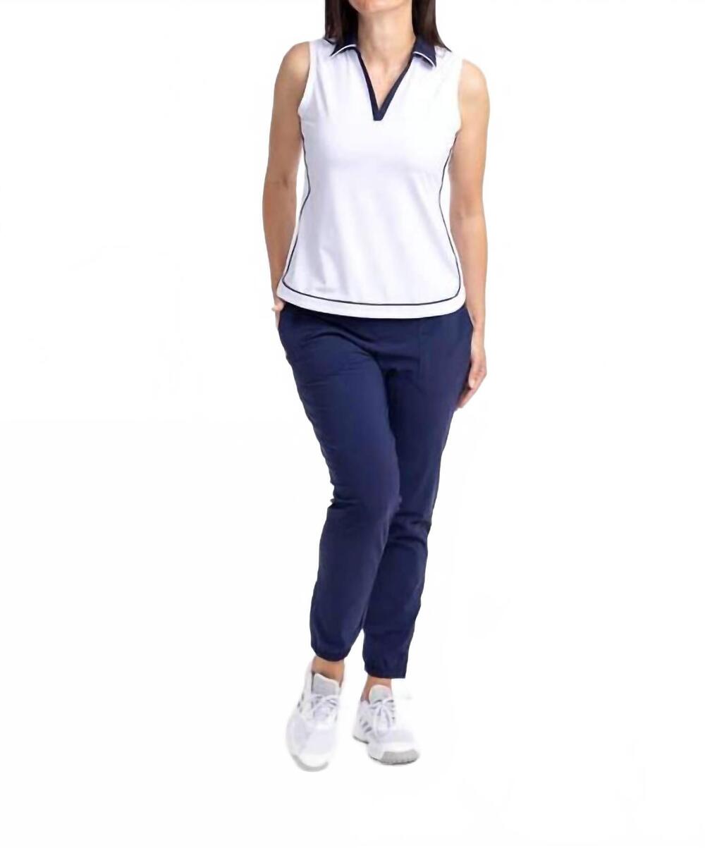 NEW KINONA kekaha bogey round sleeveless top in white navy